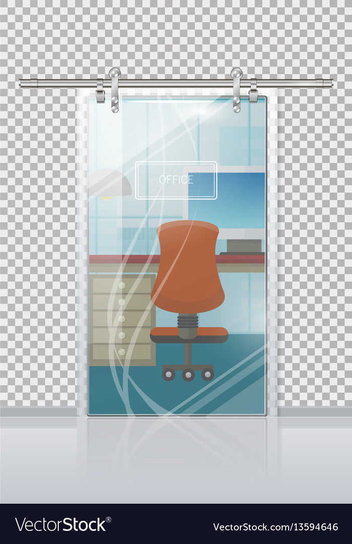 Office Interior Through Glass Door Flat Royalty Free Vector