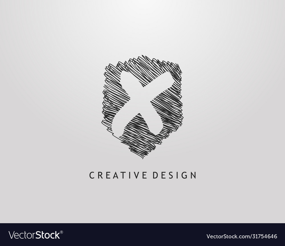Shield X Letter Logo Abstract Hand Drawn Shield Vector Image