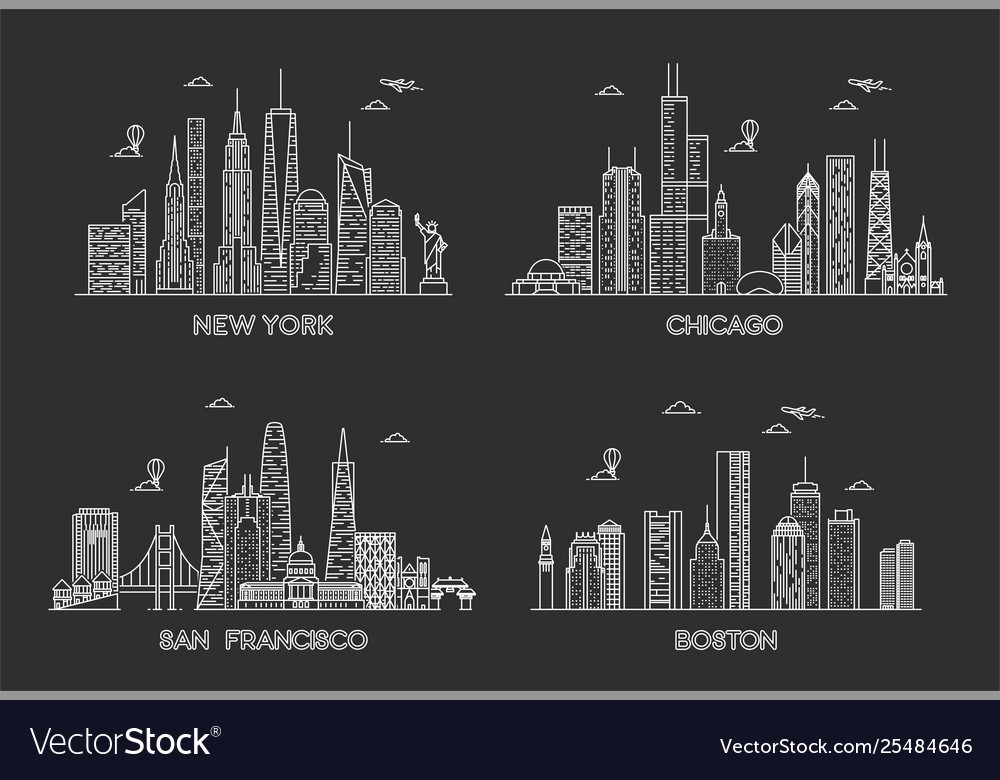 usa skylines illustration 50 cities free download