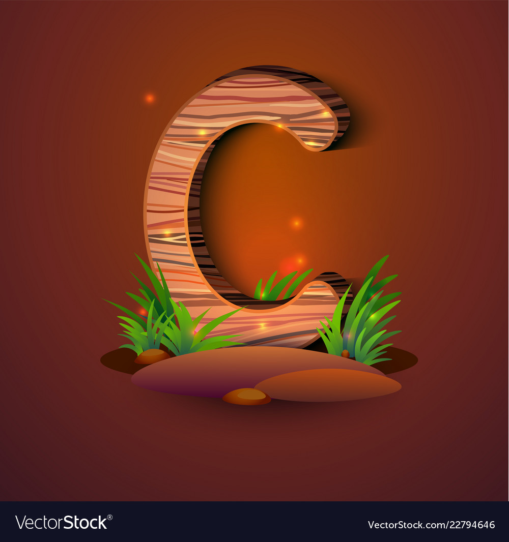 Wooden letter c decorated with grass Royalty Free Vector