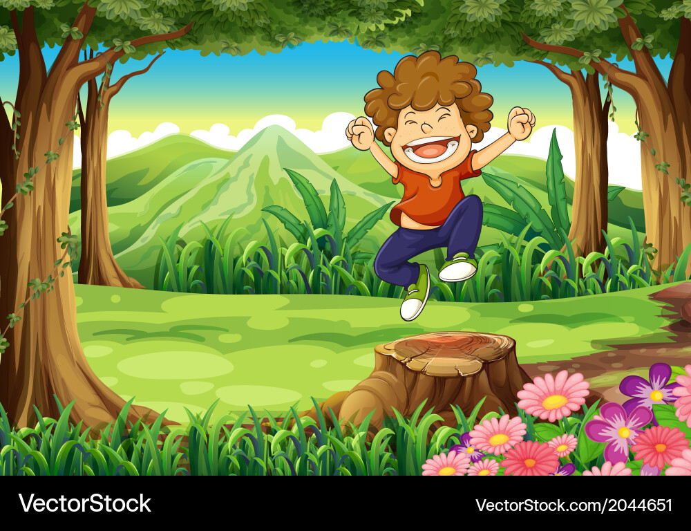 A joyful boy at the jungle Royalty Free Vector Image