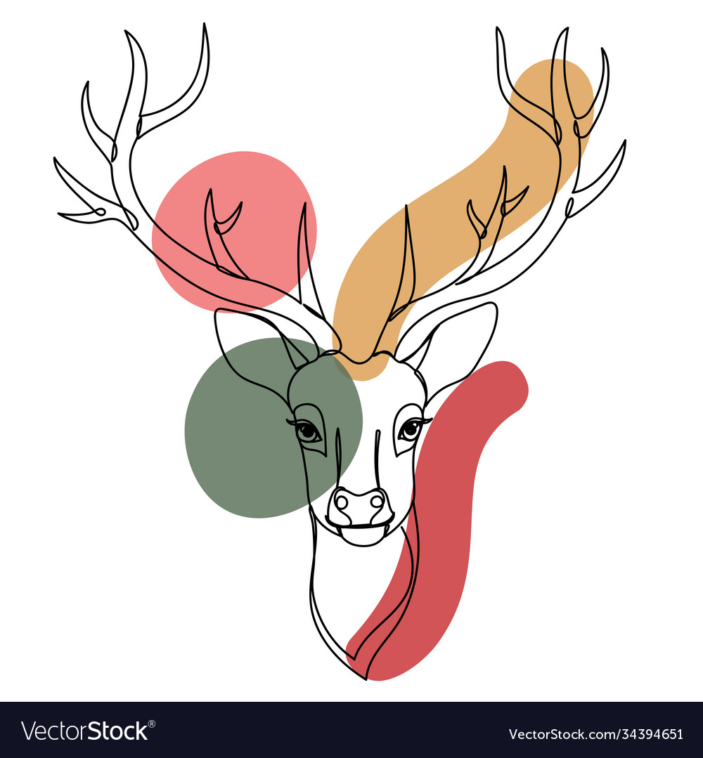 Christmas deer in a hand drawn linear style