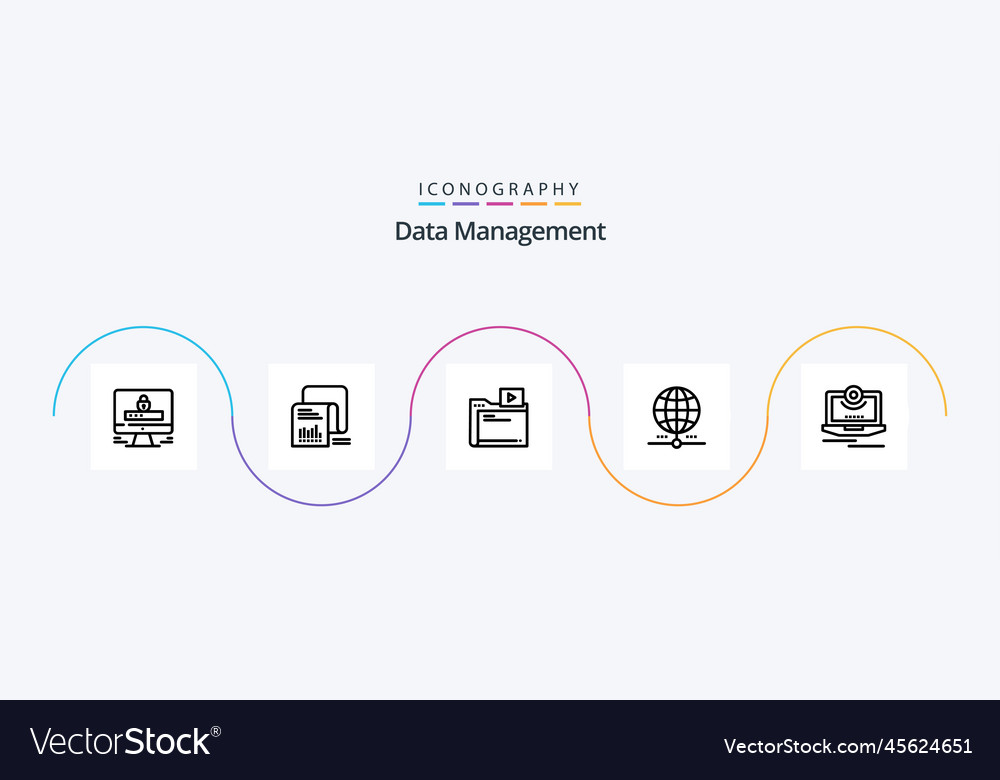 Data management line 5 icon pack including earth Vector Image