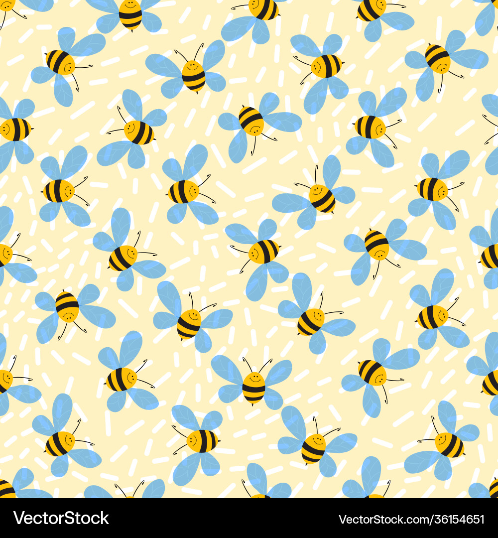 Seamless pattern with bees on light background Vector Image