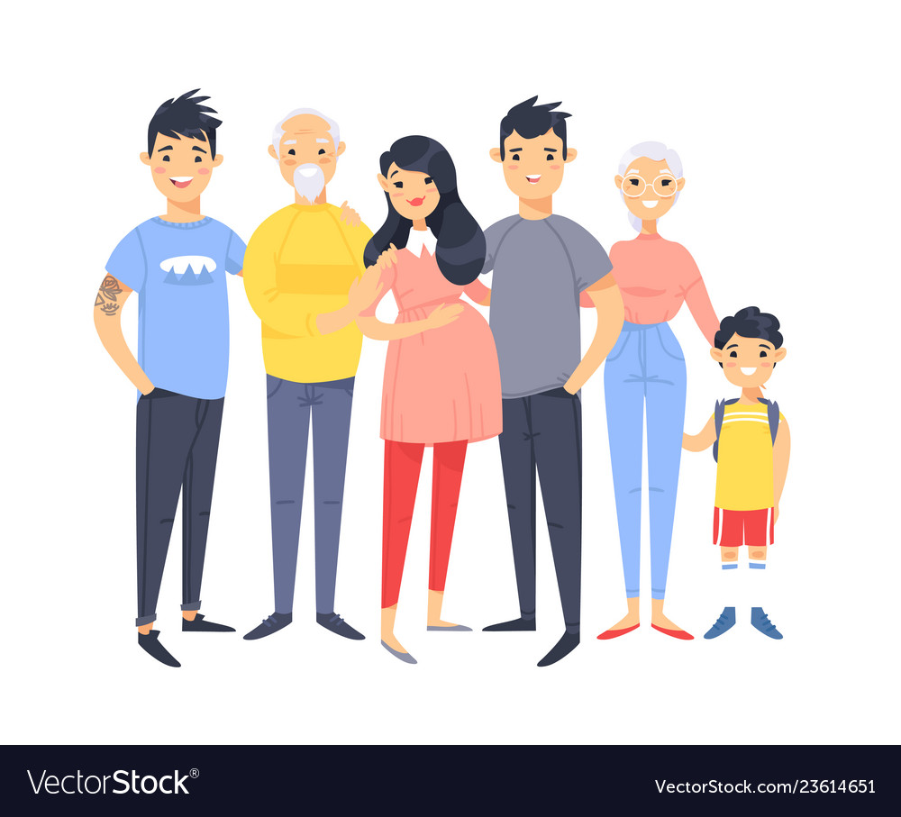 Set of different asian couples and families Vector Image