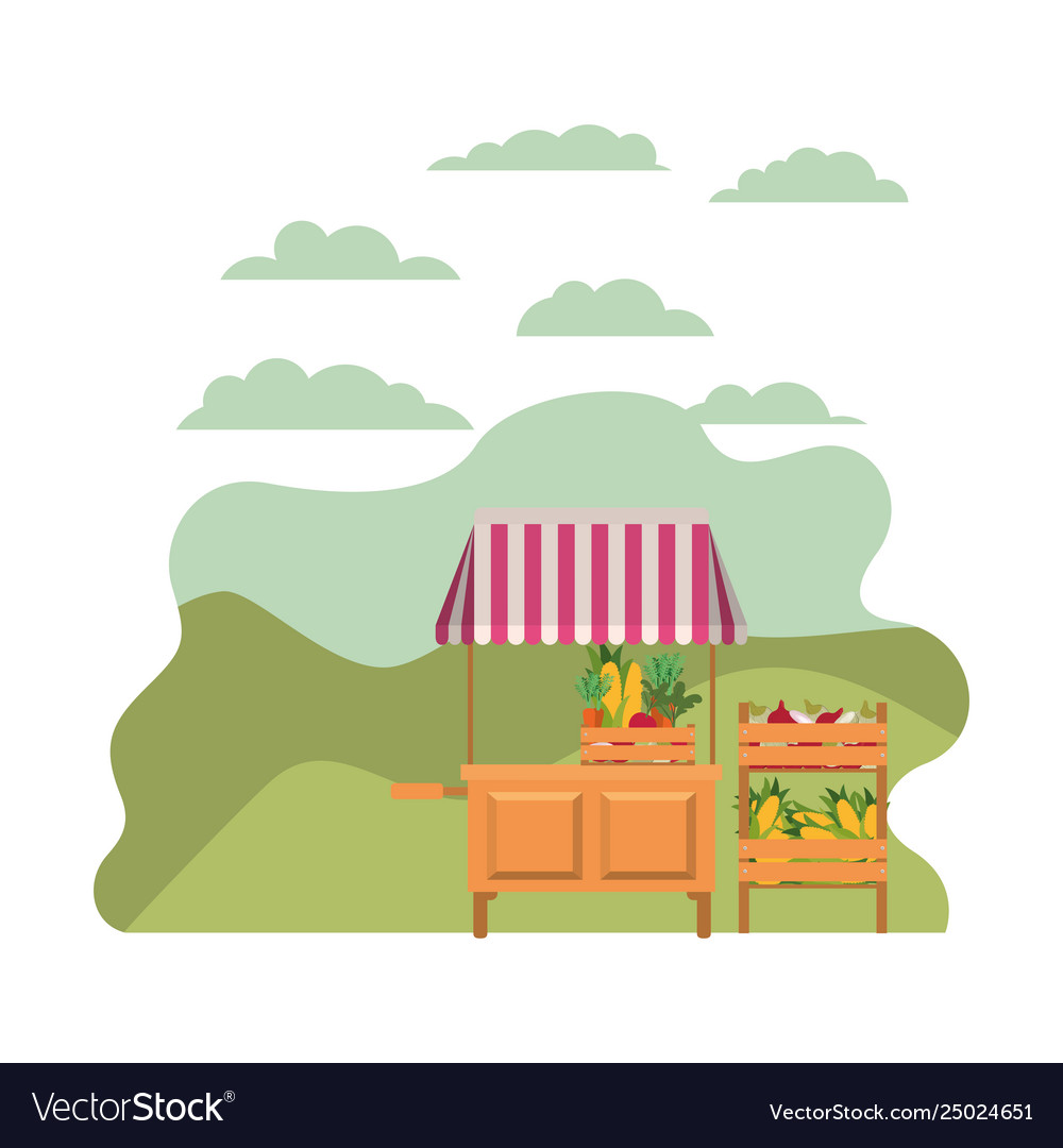 Store kiosk with vegetables isolated icon