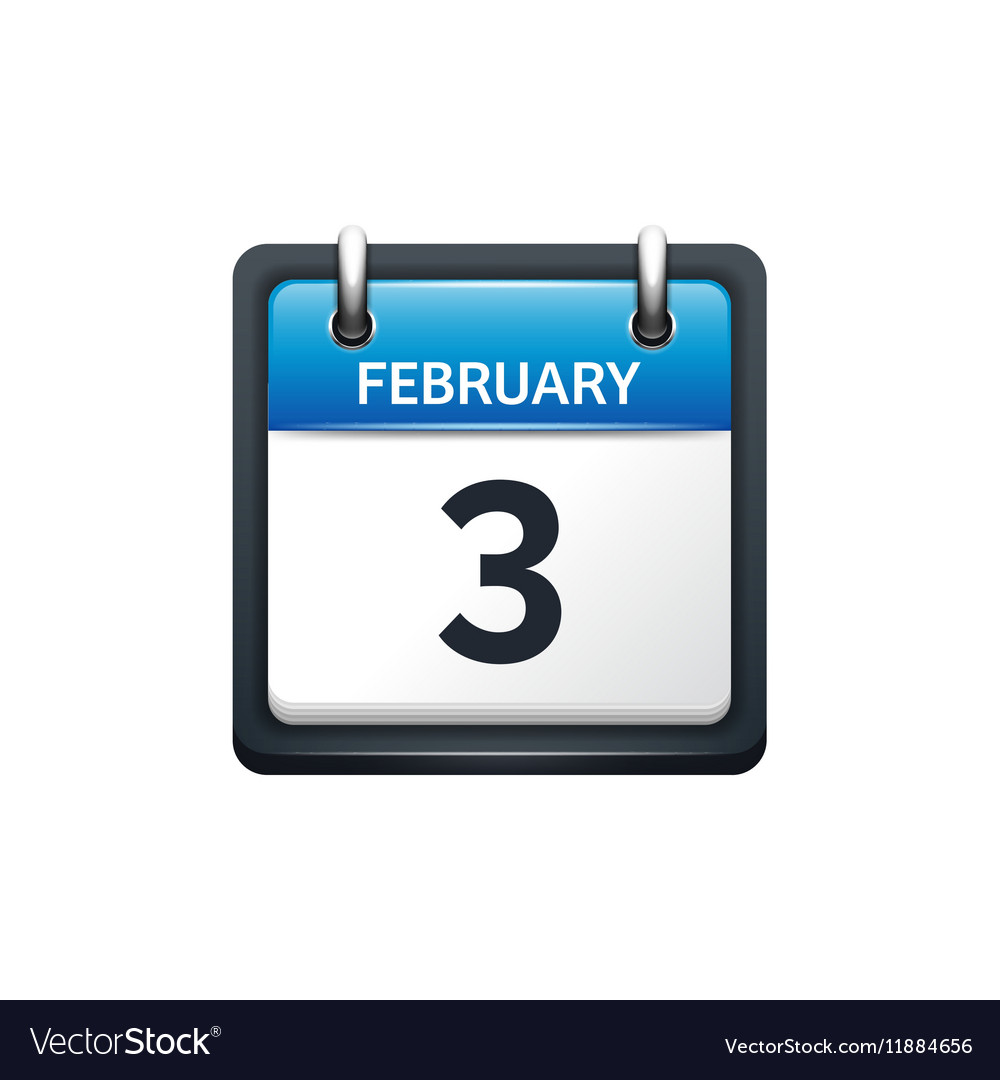 February 3 calendar icon flat Royalty Free Vector Image