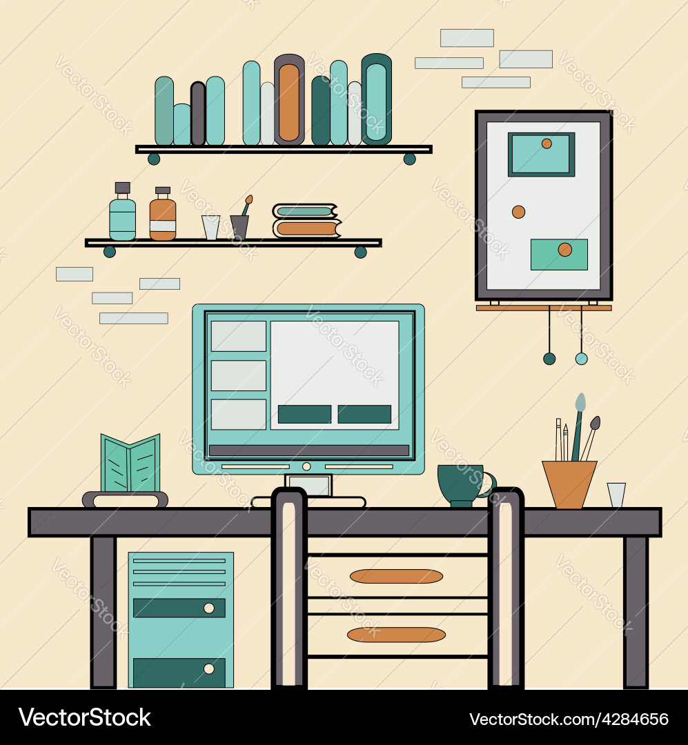 Home workplace flat design workspace Royalty Free Vector