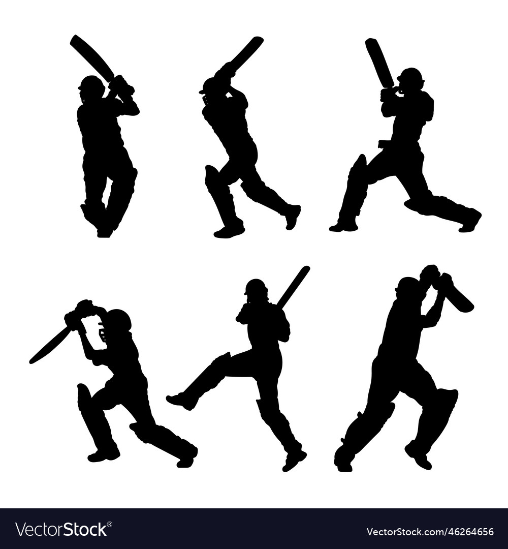 Set of silhouettes batting cricketer Royalty Free Vector