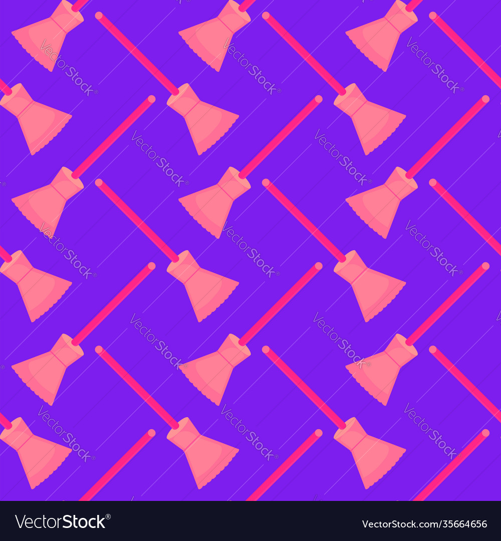 Small brooms seamless pattern on purple background