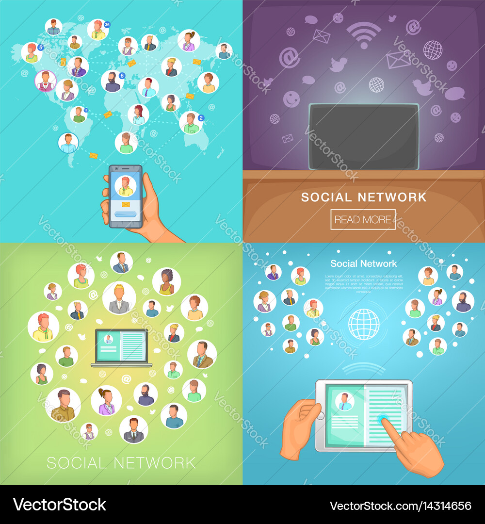 Social Network Banner Set Cartoon Style Royalty Free Vector