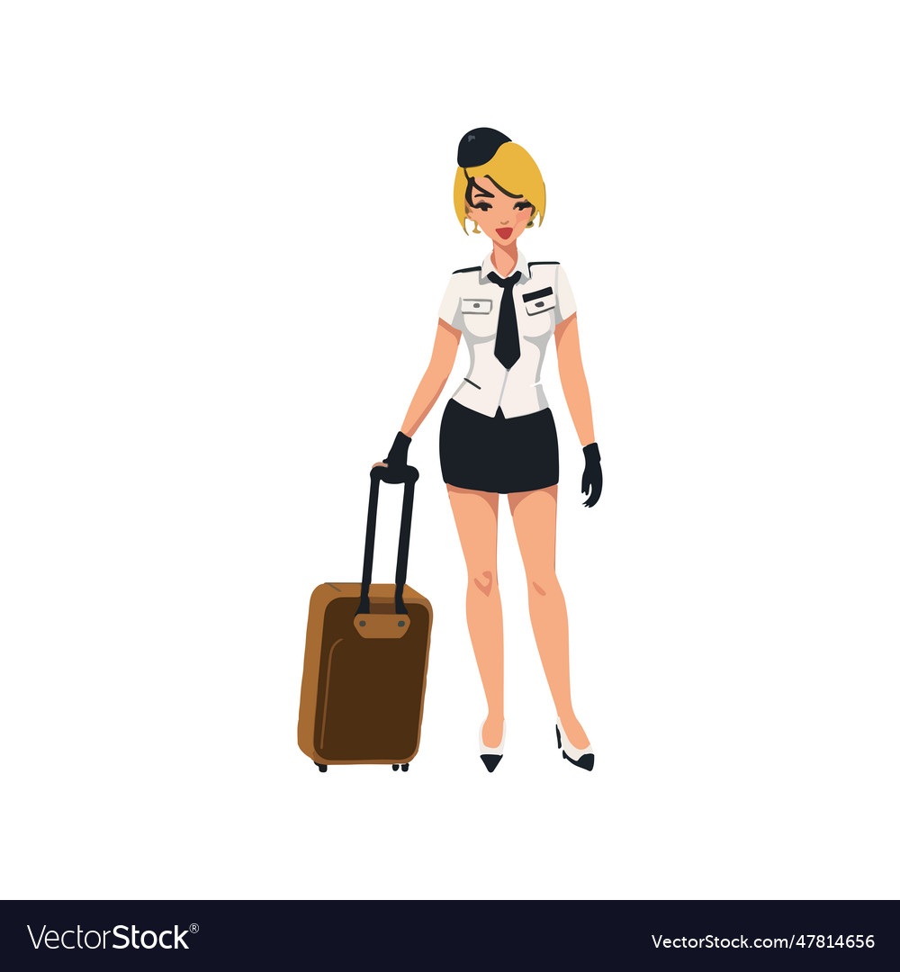 Young beautiful air hostess with suitcase