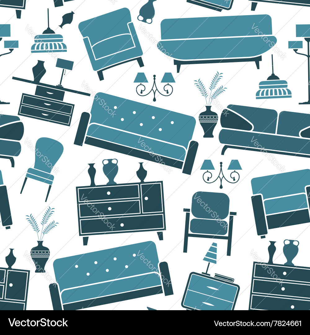 Blue retro interior seamless pattern Royalty Free Vector