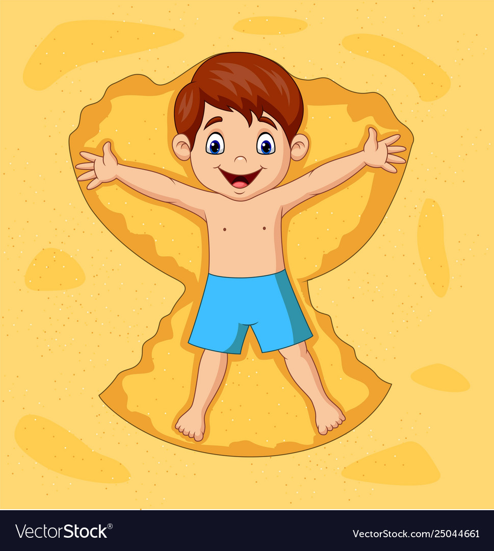 Cartoon boy playing on sands