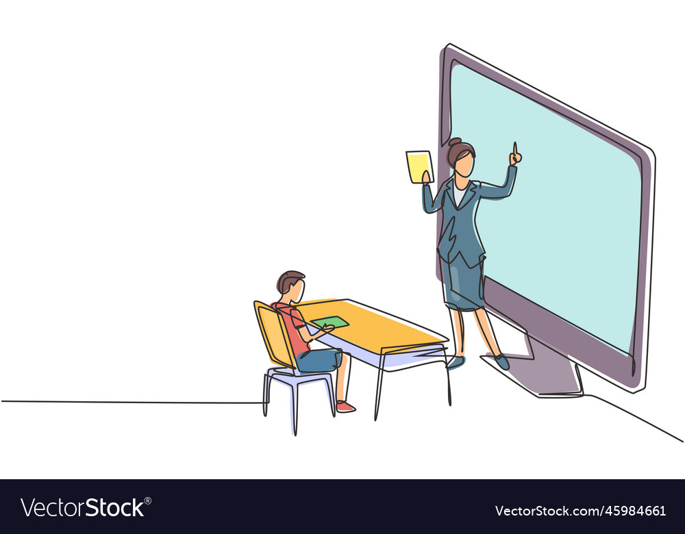 Continuous one line drawing female teacher Vector Image