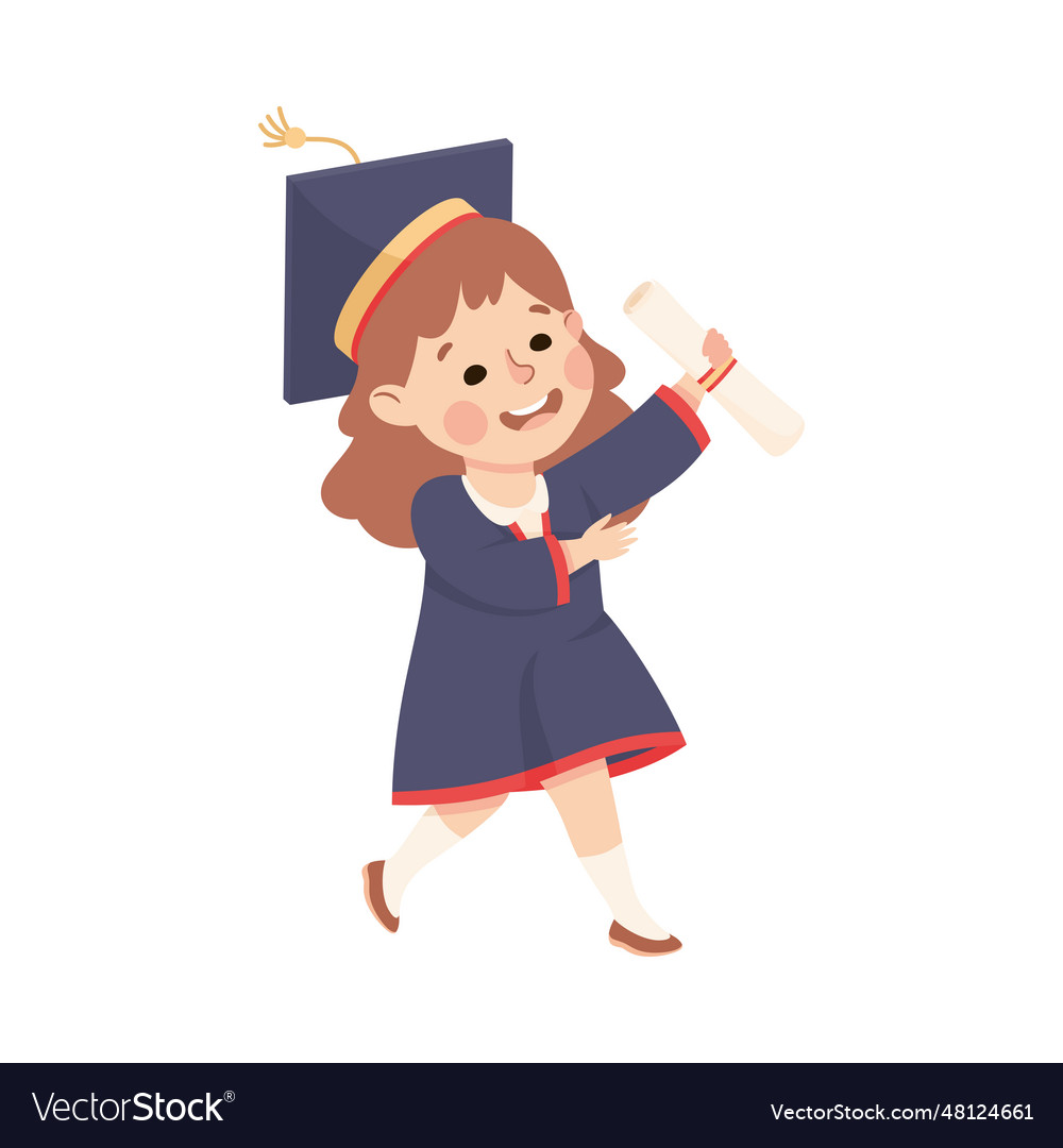 Happy girl graduating wear blue gown Royalty Free Vector