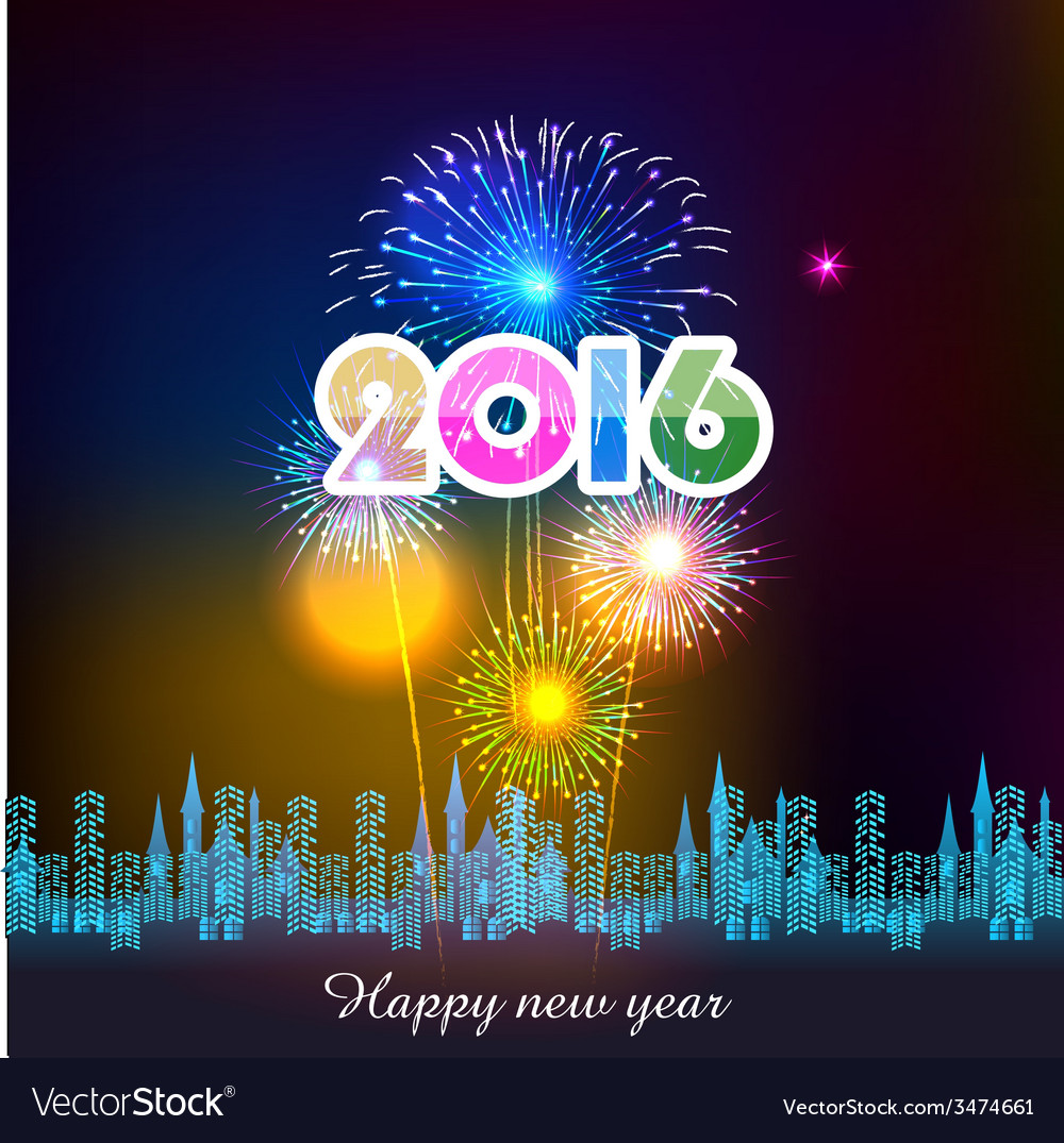 Happy new year 2016 with fireworks background Vector Image