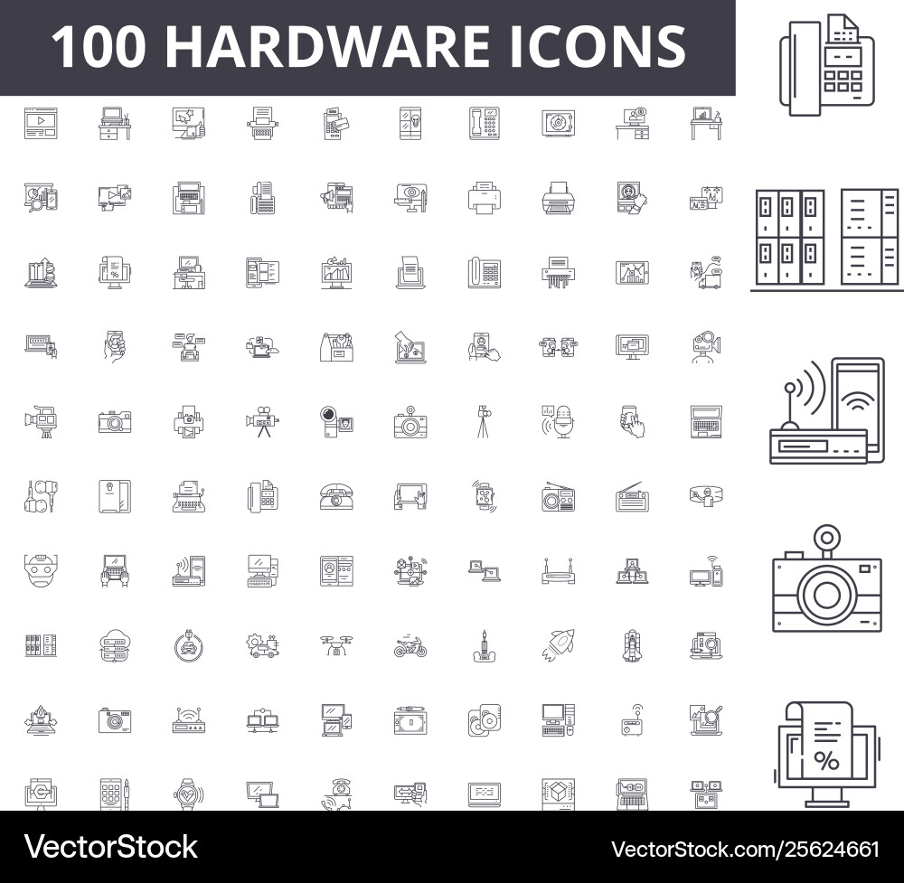 Hardware line icons signs set outline Royalty Free Vector
