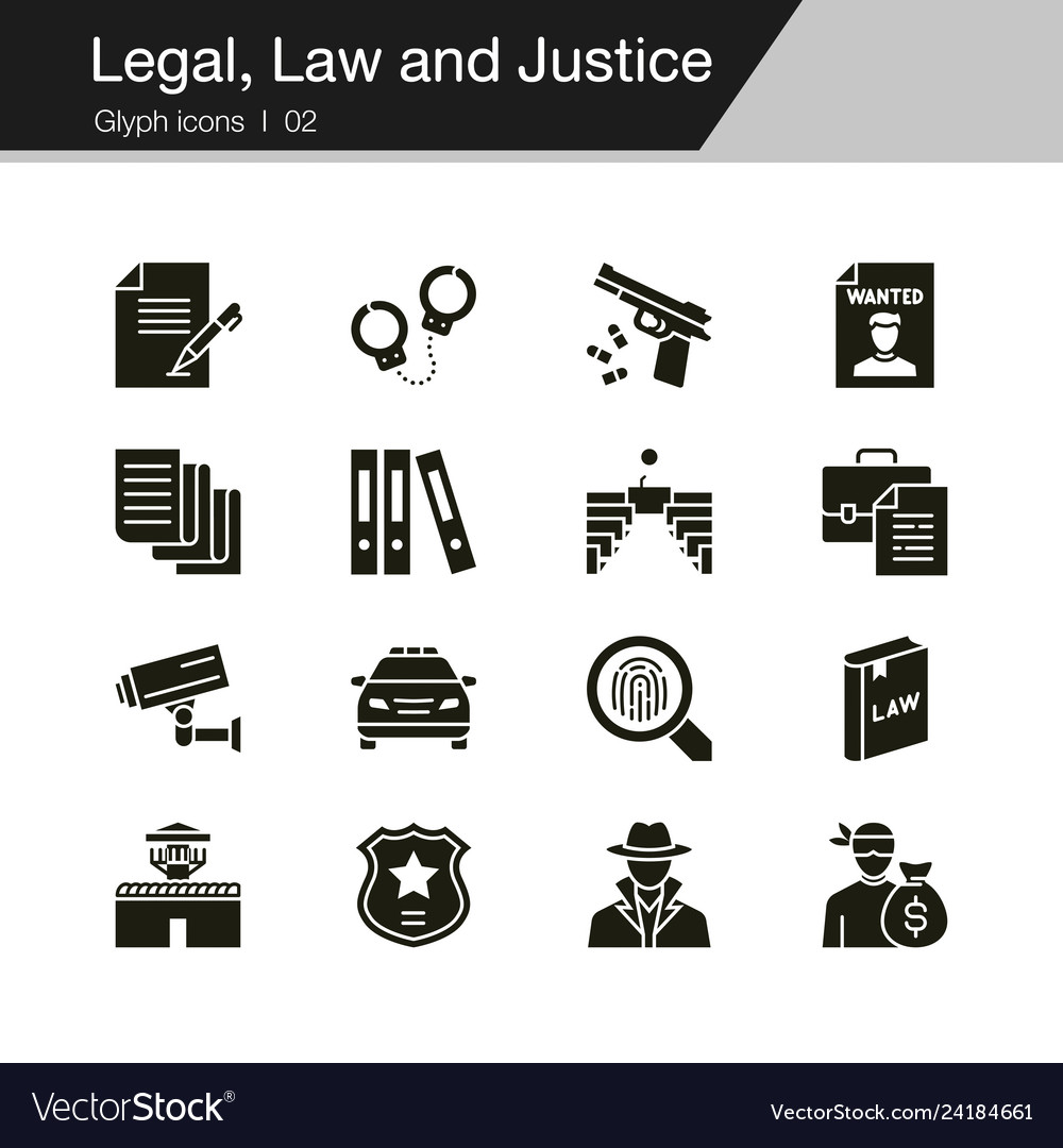 Legal law and justice icons glyph design vector image Legal law and justice icons glyph design
