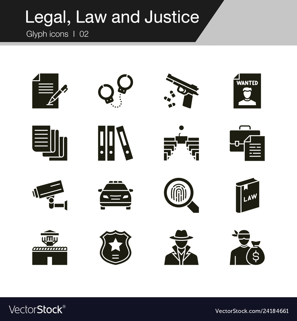 Legal law and justice icons glyph design