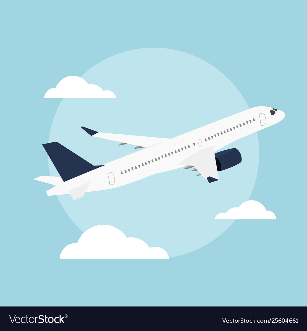 Planeflat airplane flying in blue sky Royalty Free Vector