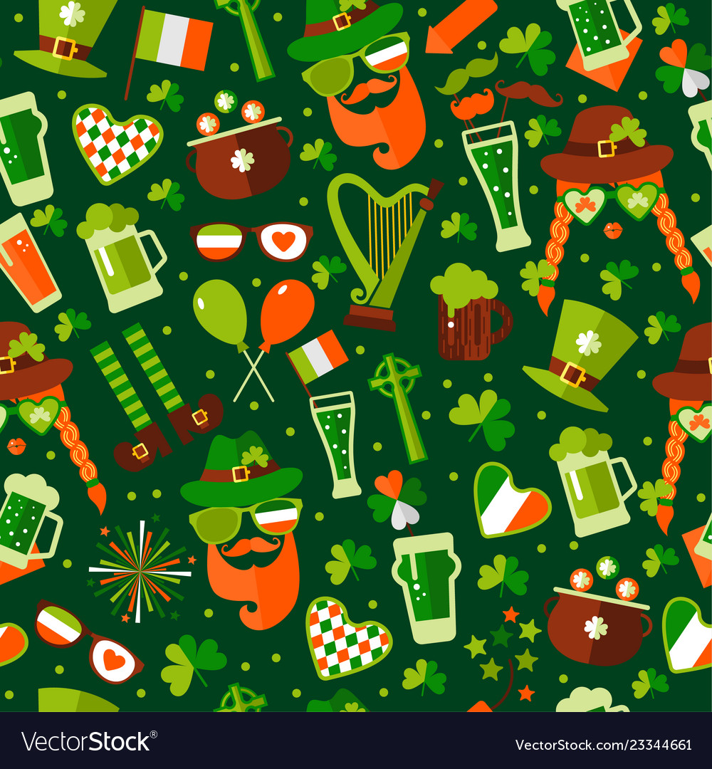 Seamless Pattern For Saint Patricks Day On Green Vector Image