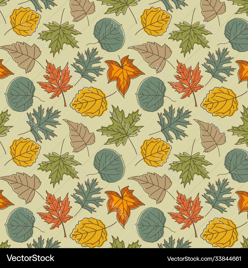 Seamless pattern with autumn leaves with line Vector Image