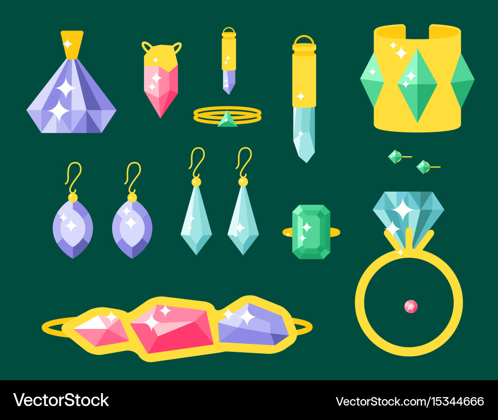 Jewelry items gold elegance gemstones Royalty Free Vector