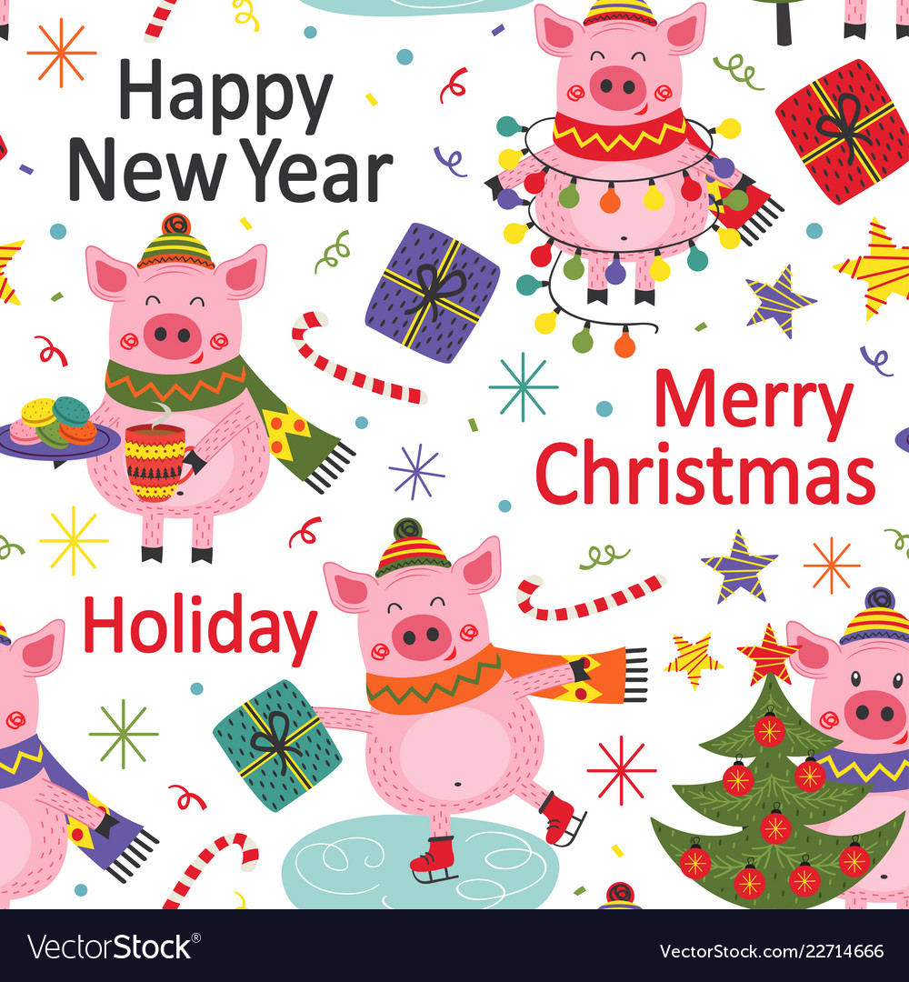 Seamless pattern happy new year of the pig Vector Image