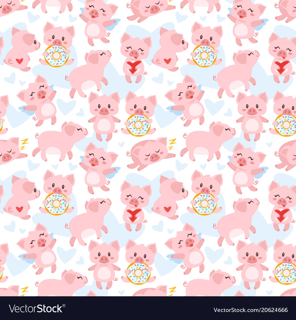 Seamless pattern with pink pig Royalty Free Vector Image