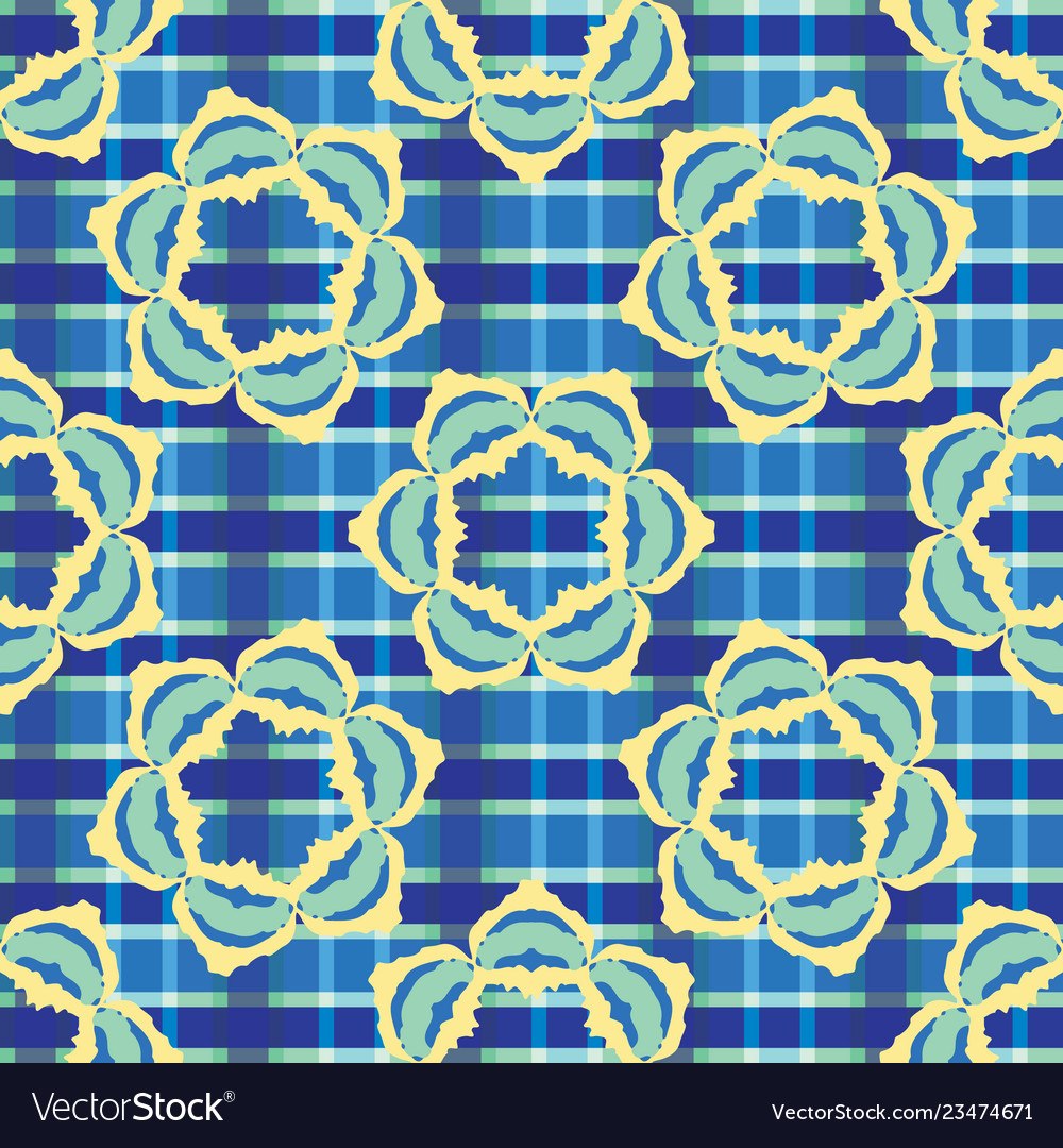 Bold plaid floral seamless pattern boho