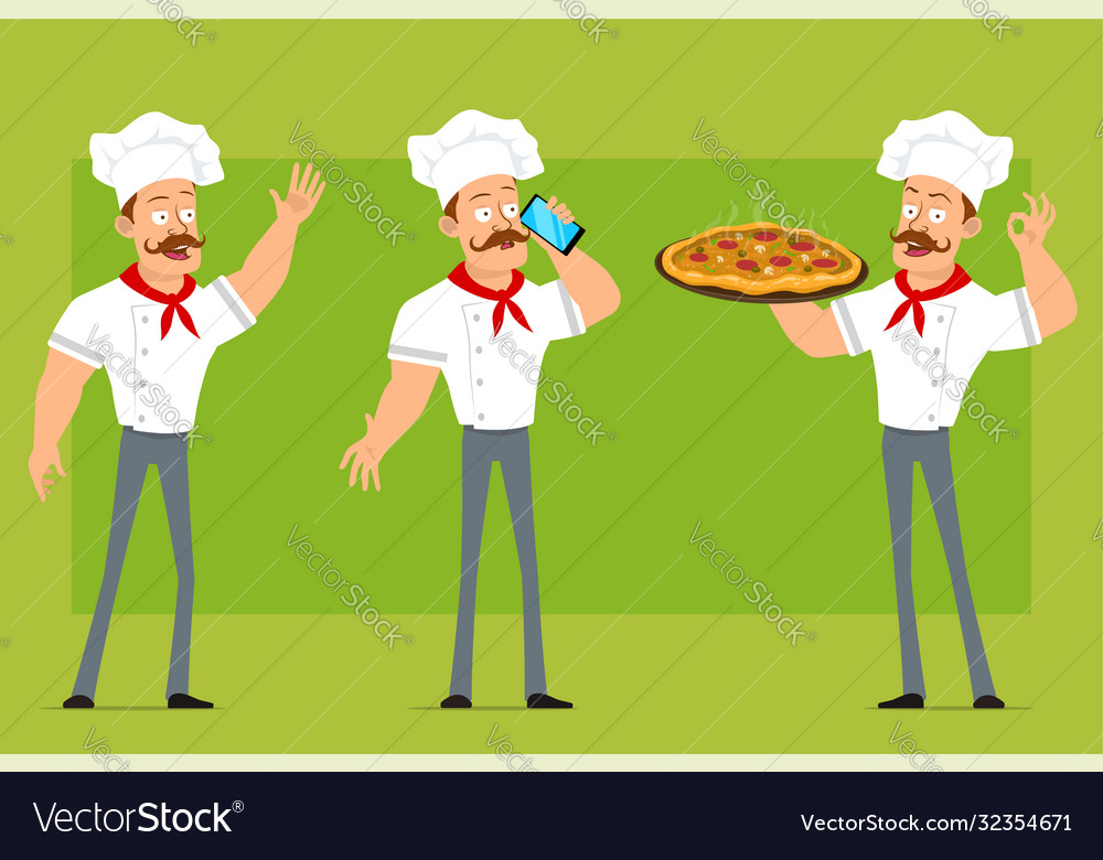 Cartoon flat strong chef cook man character set