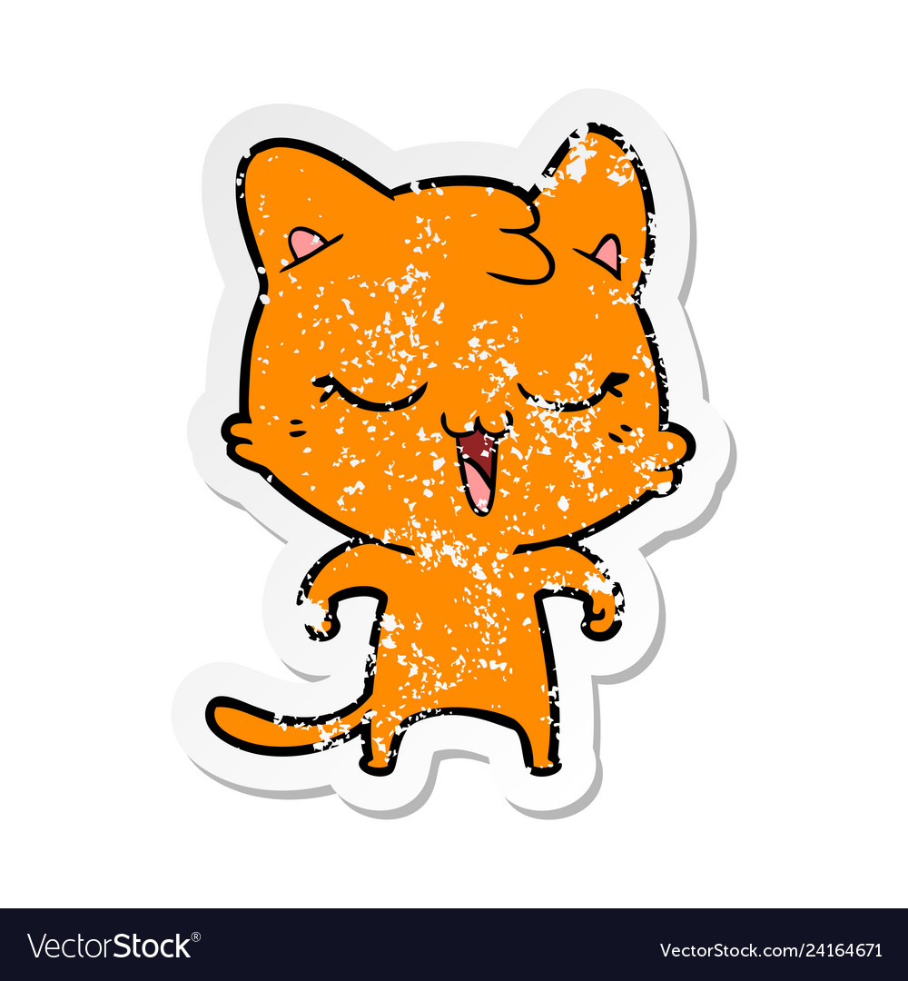 Distressed sticker of a happy cartoon cat Vector Image