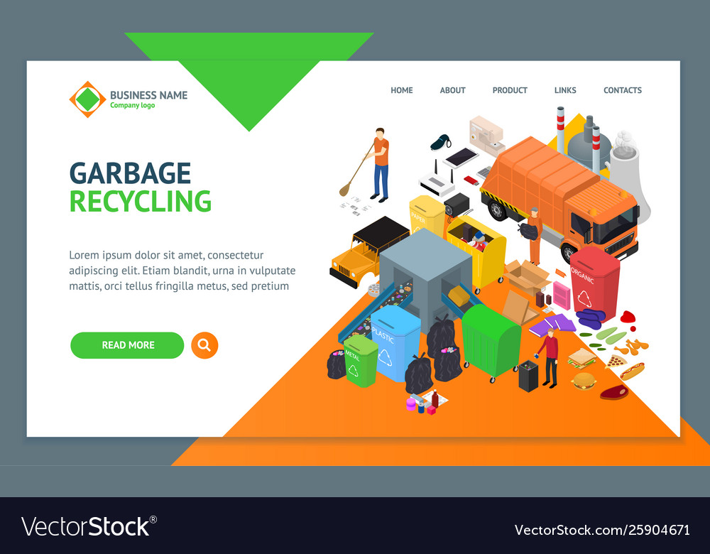 Garbage recycling signs 3d landing web page