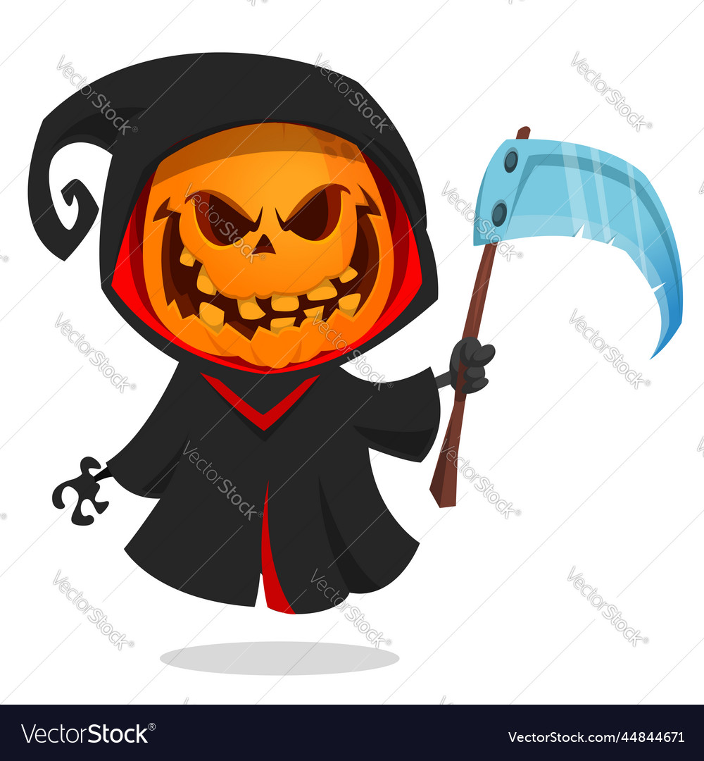 Grim Reaper Pumpkin Head Cartoon Character Vector Image grim-reaper-pumpkin-head-cartoon-character-vector-image
