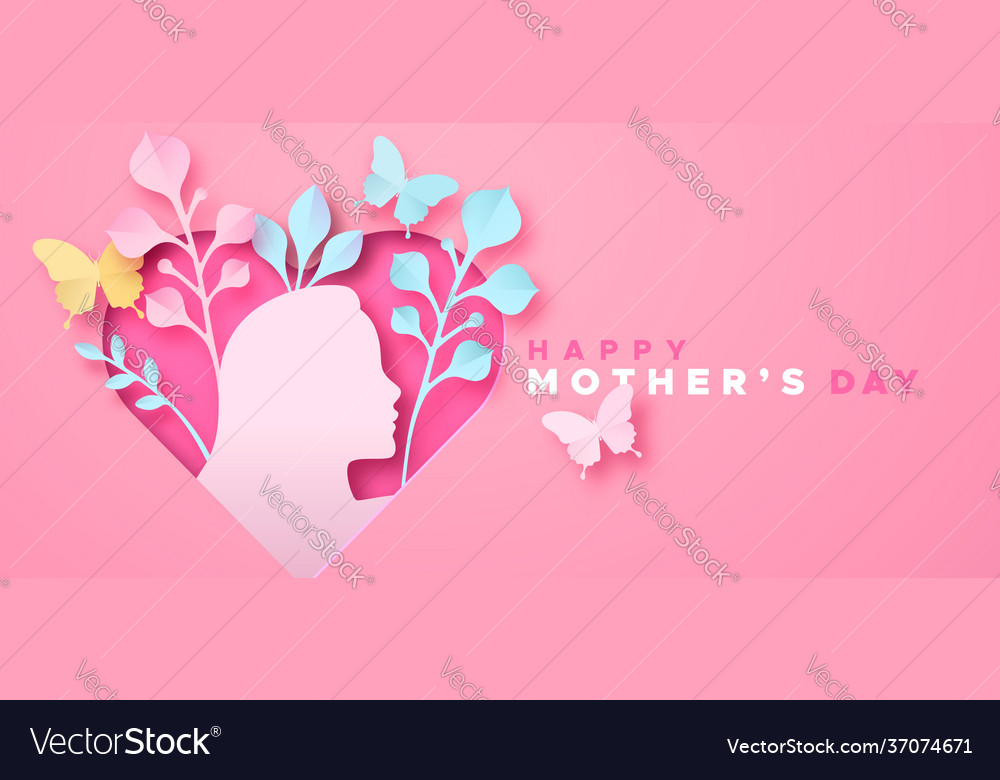 Happy mothers day paper cut pink heart banner Vector Image