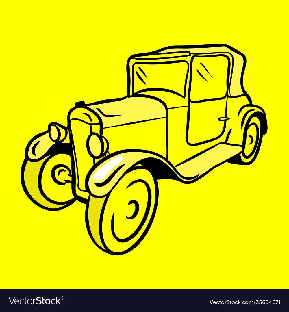 Retro car sketch on yellow background vintage