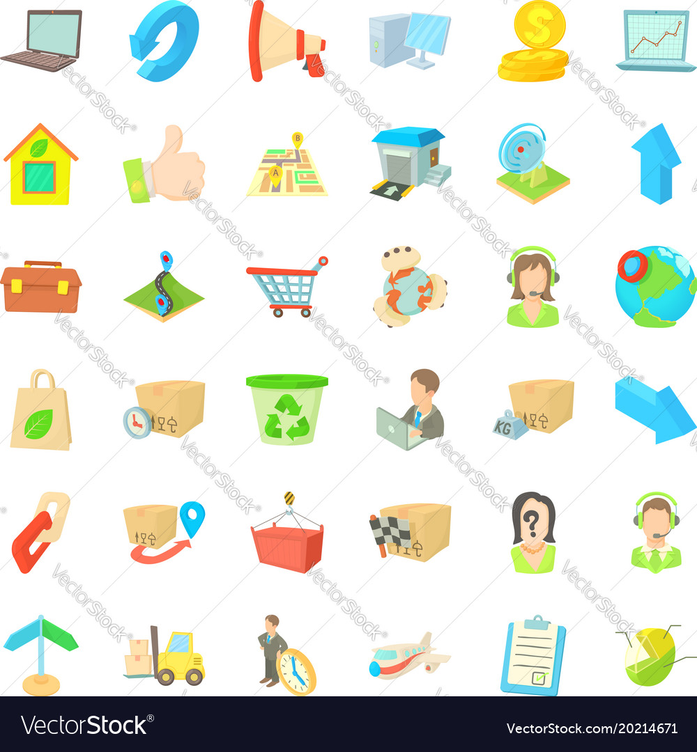 Transfer package icons set cartoon style