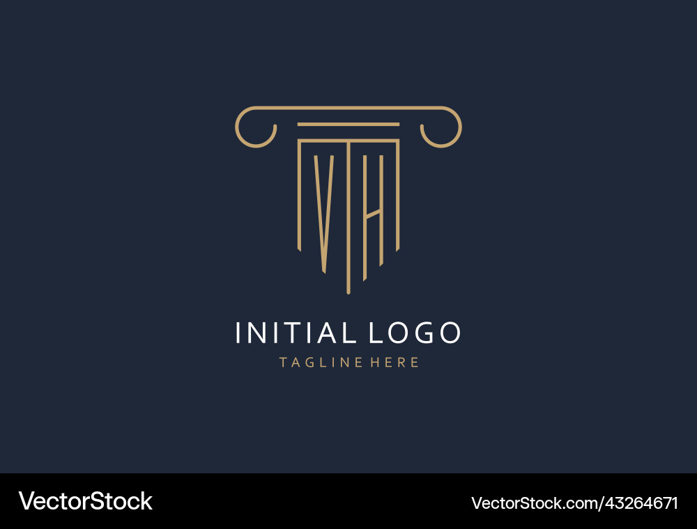 Vh initial with pillar shape logo design creative Vector Image