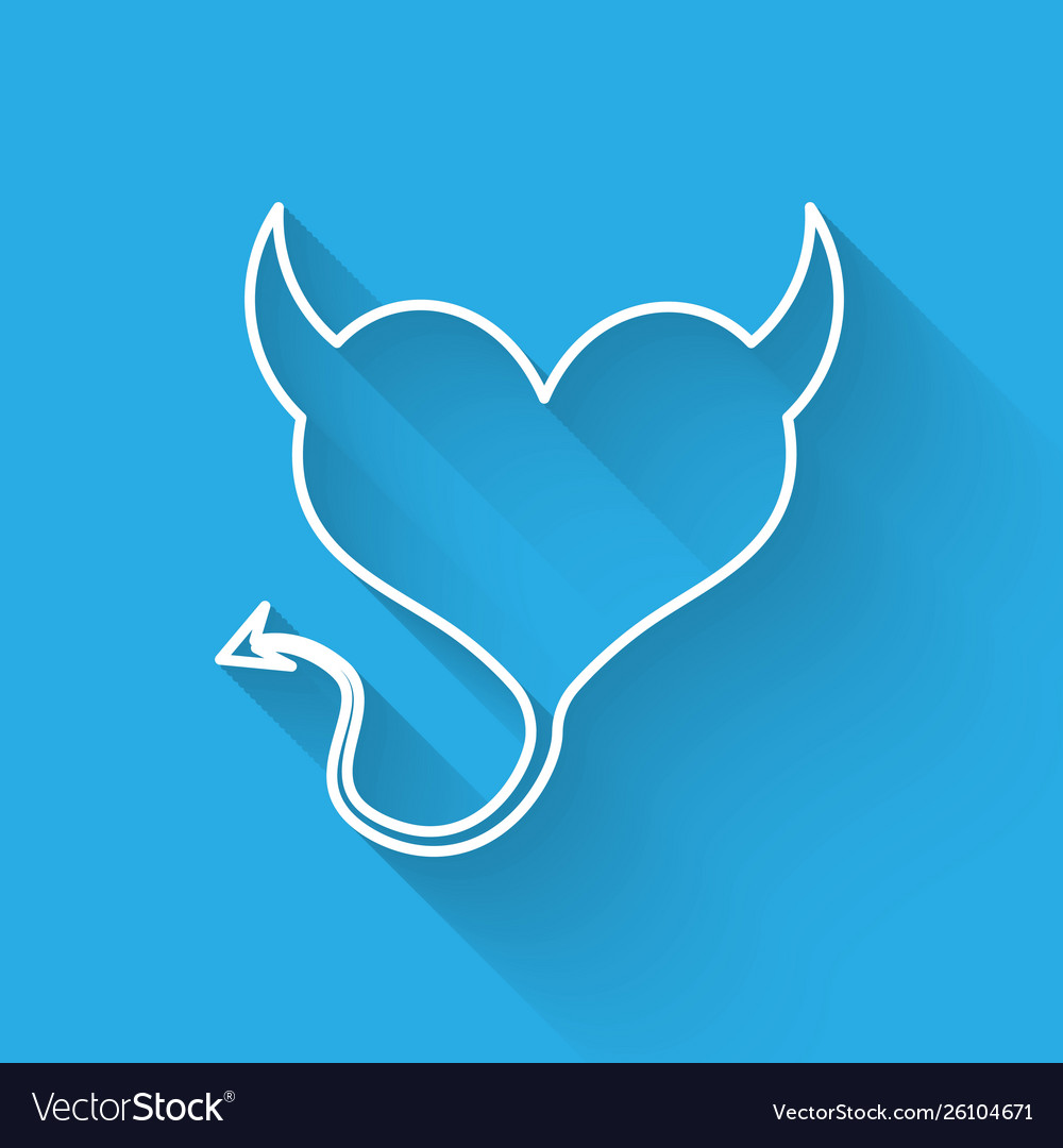 White line devil heart with horns and a tail icon Vector Image