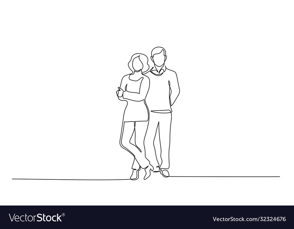 Continuous one line drawing couple man and woman Vector Image