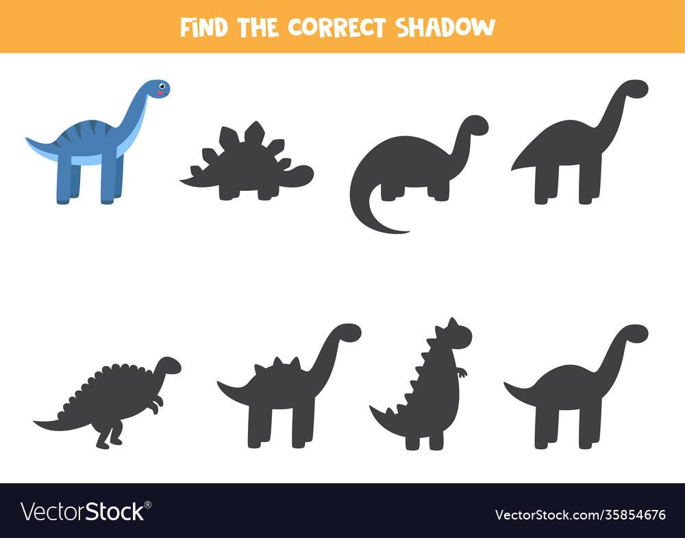 Find right shadow cute cartoon diplodocus Vector Image