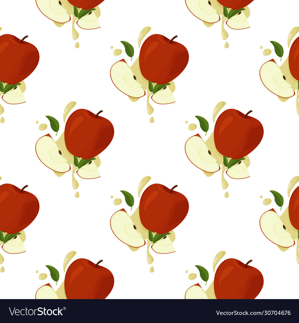 Fresh Red Apples Seamless Patter Summer Bright Vector Image