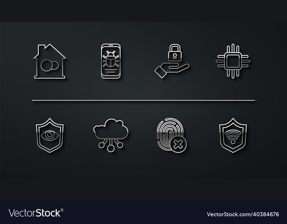 Set line smart home shield and eye processor vector image Set line smart home shield and eye processor