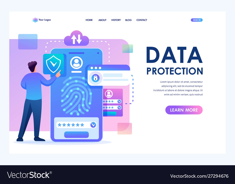 Young man with mobile phone data protection Vector Image