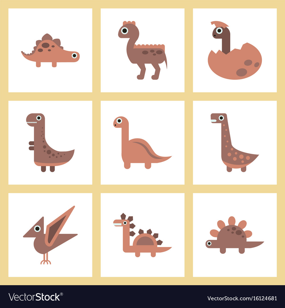 Assembly flat icons cartoon dinosaur