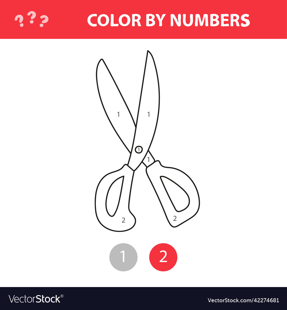 Color by number - scissors numbers vector image Color by number - scissors numbers