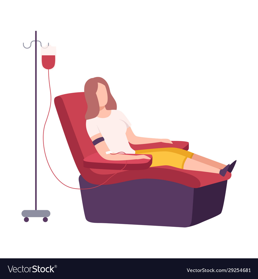 Female donor giving blood in medical hospital Vector Image