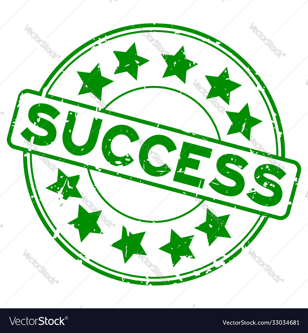 Grunge green success word with star icon rubber Vector Image