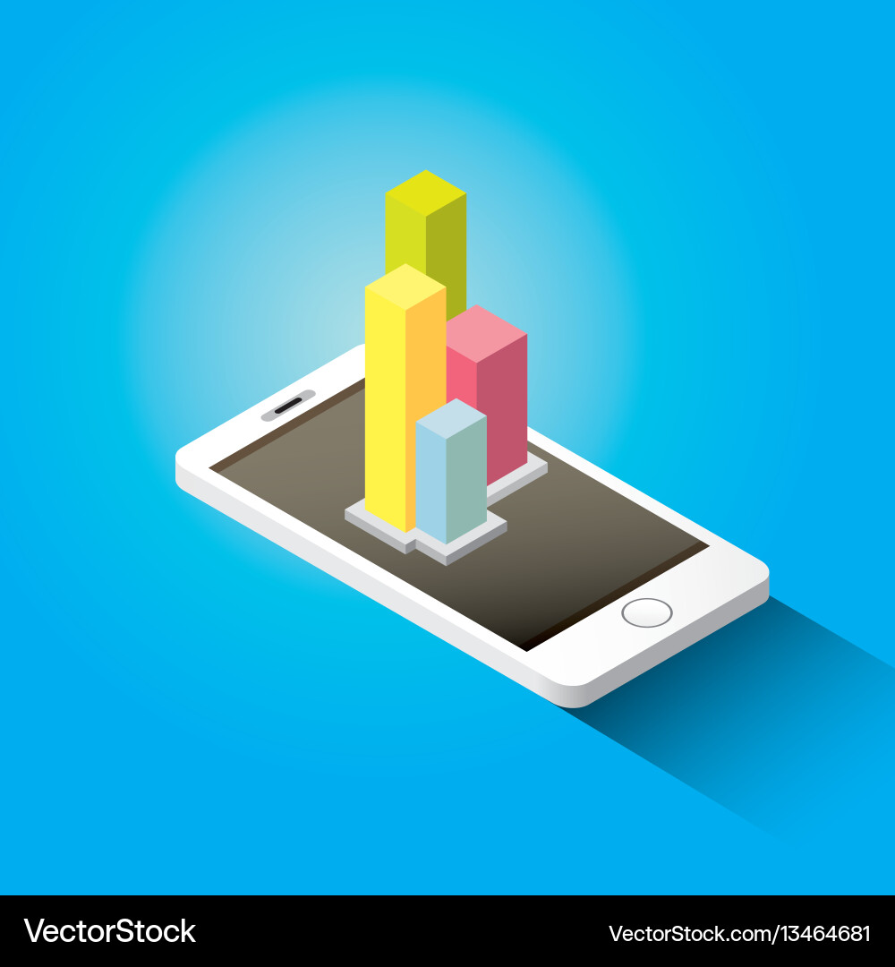 Isometric smartphone with graph and charts Vector Image